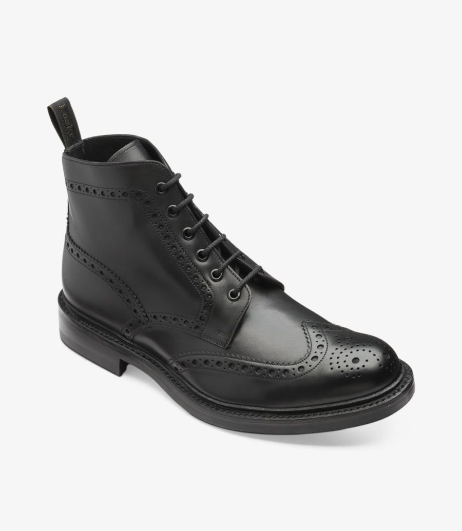 loake black and white brogues