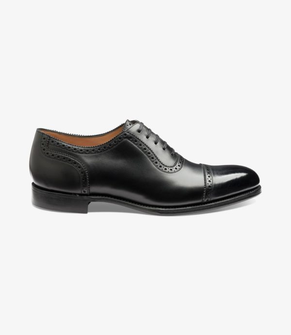 Mens Loake Oban Black Leather Semi Brogue Shoes