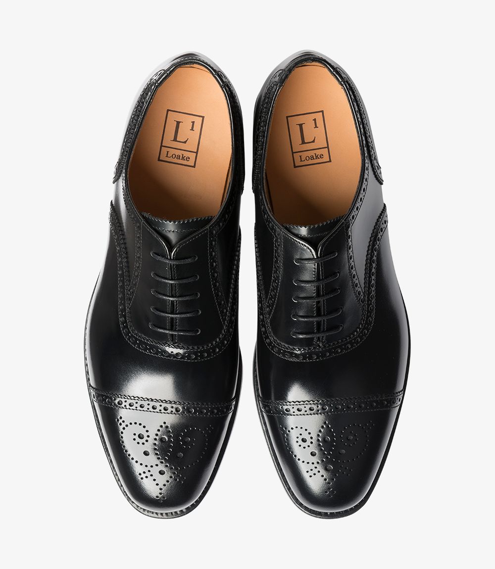 loake black leather brogues