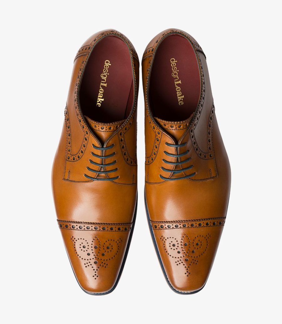 Loake Mens Foley Semi Brogue Derby Leather Shoes 