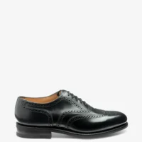 Men's 302 in black leather brogue shoes featuring rubber soles | Side View