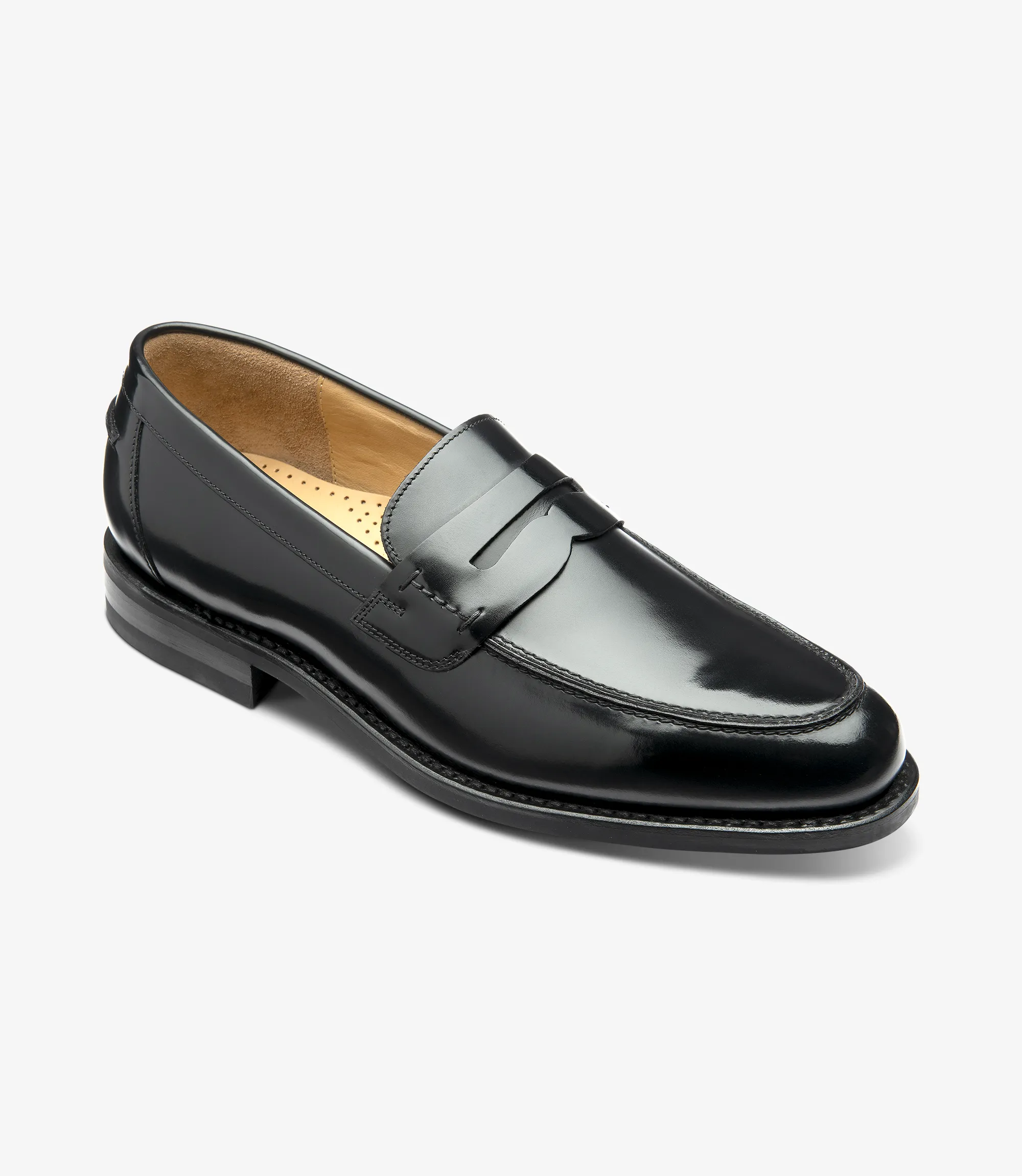 Men's 356 in black leather loafer shoes featuring rubber soles | Angle View