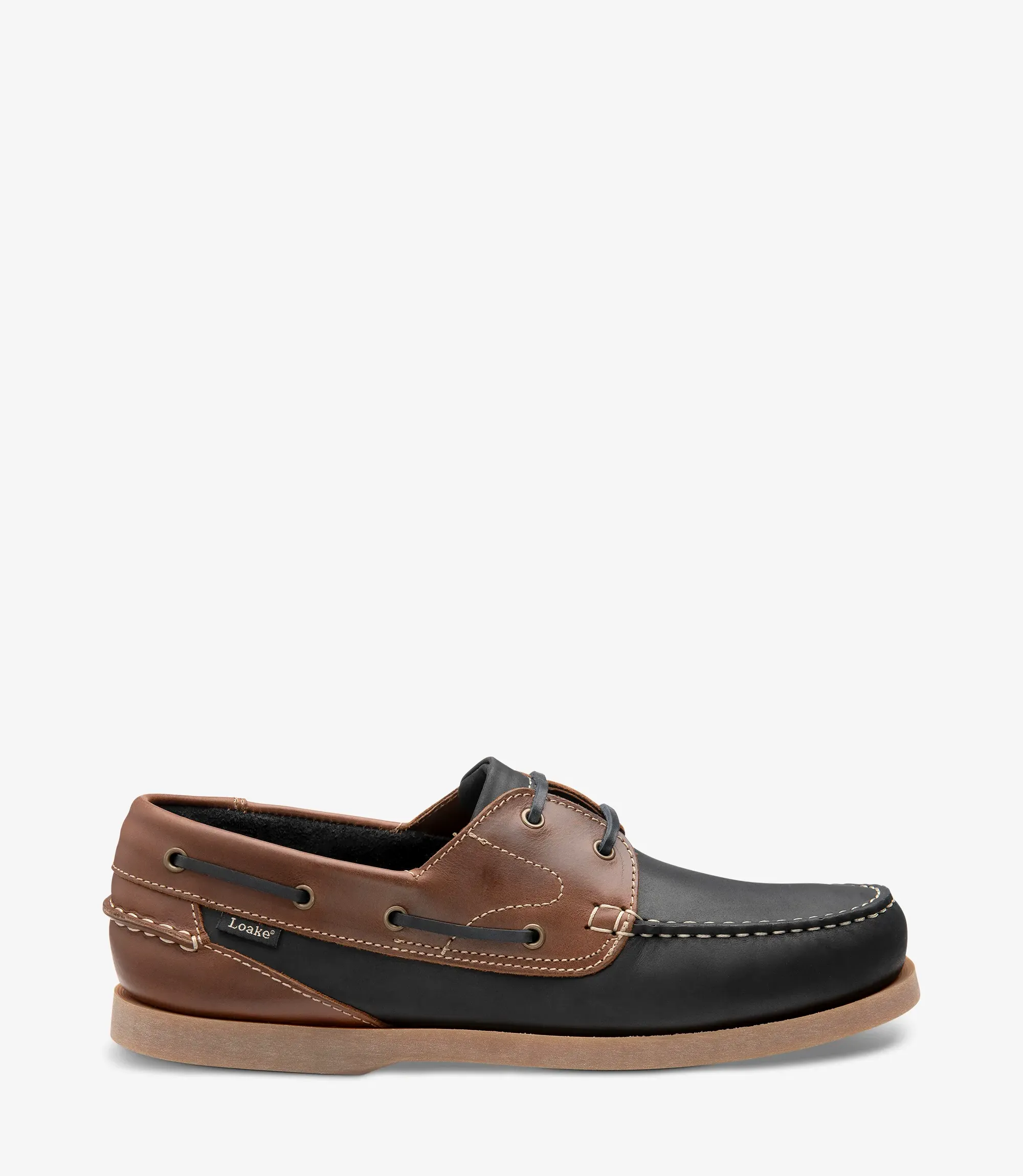 Men's Lymington in Navy Brown Nubuck boat shoes featuring rubber soles | Side View