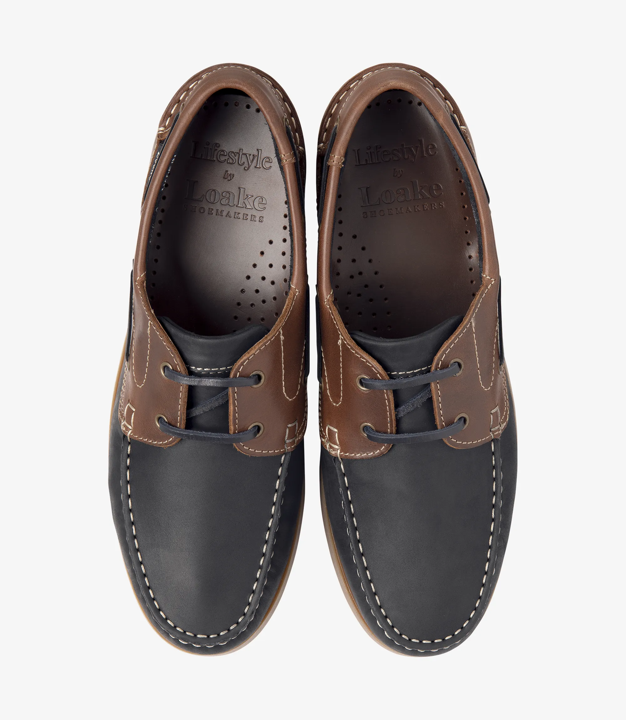 Men's Lymington in Navy Brown Nubuck boat shoes featuring rubber soles | Top View