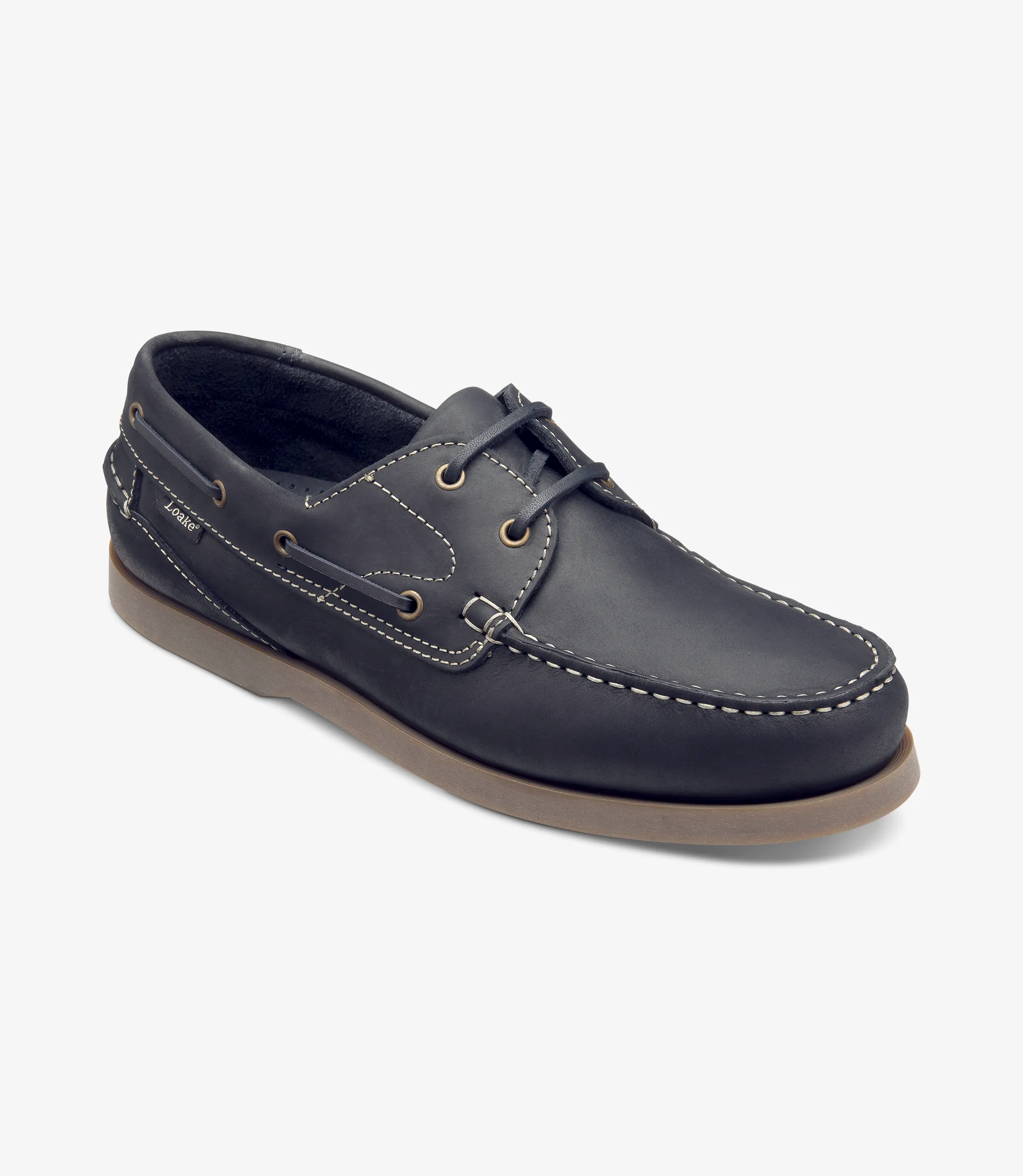 Men's Lymington in Navy Nubuck boat shoes featuring rubber soles | Angle View