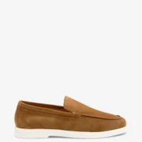 Men's Tuscany Chestnut Brown Suede loafer shoes featuring rubber soles | Side View
