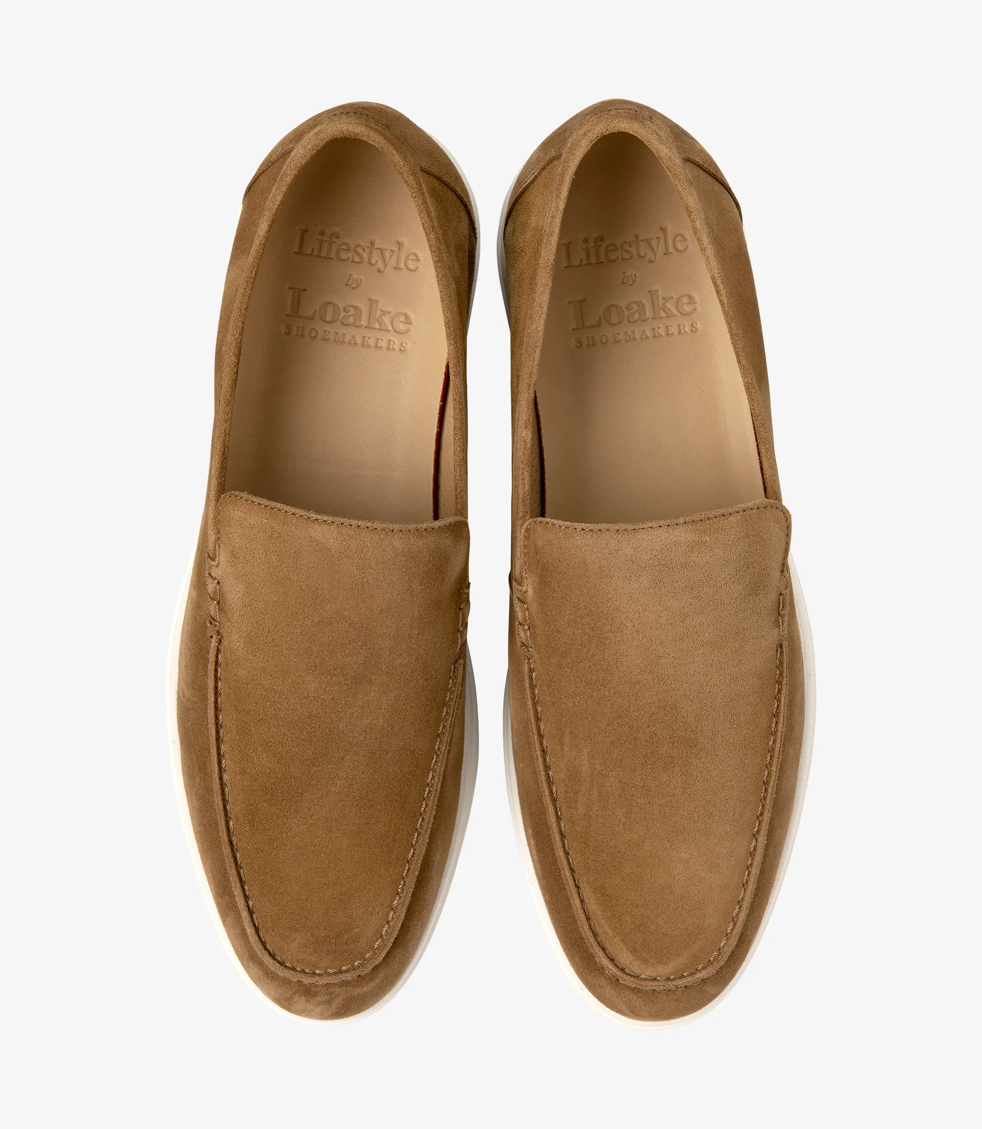 Men's Tuscany Chestnut Brown Suede loafer shoes featuring rubber soles | Top View