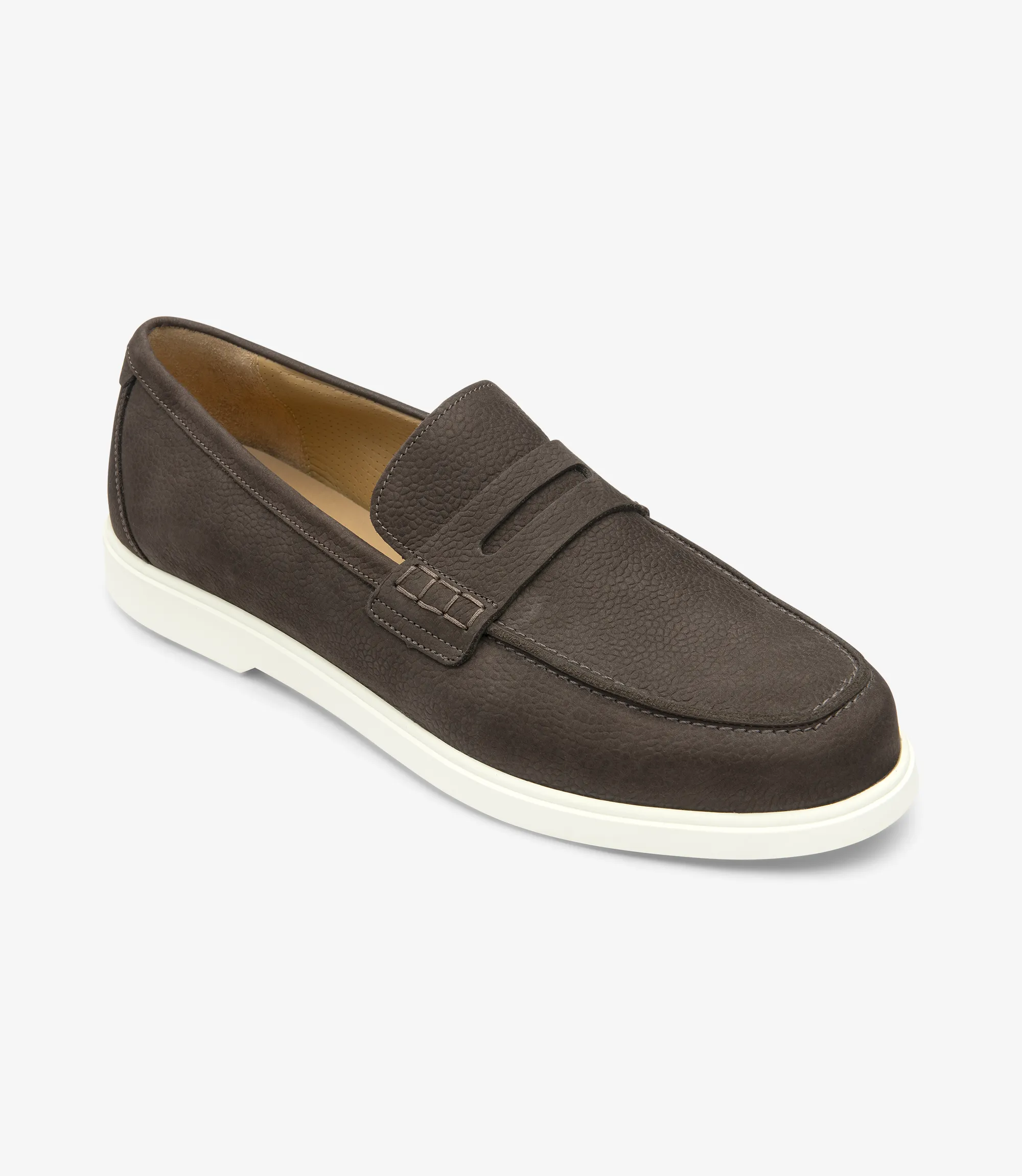 Men's Como Dark Brown loafer shoes featuring rubber soles | Angle View