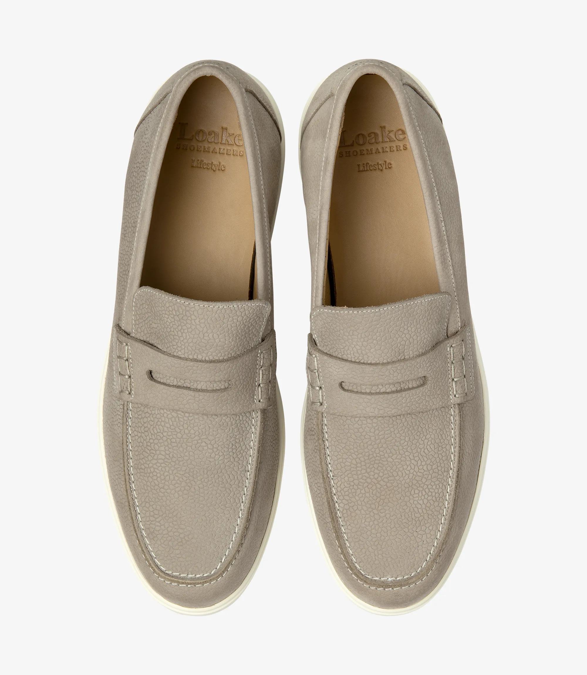 Men's Como Grey loafer shoes featuring rubber soles | Top View