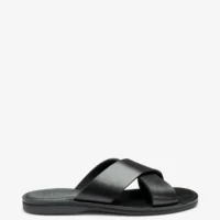 Men's Crete Black sandal shoes featuring rubber soles | Side View