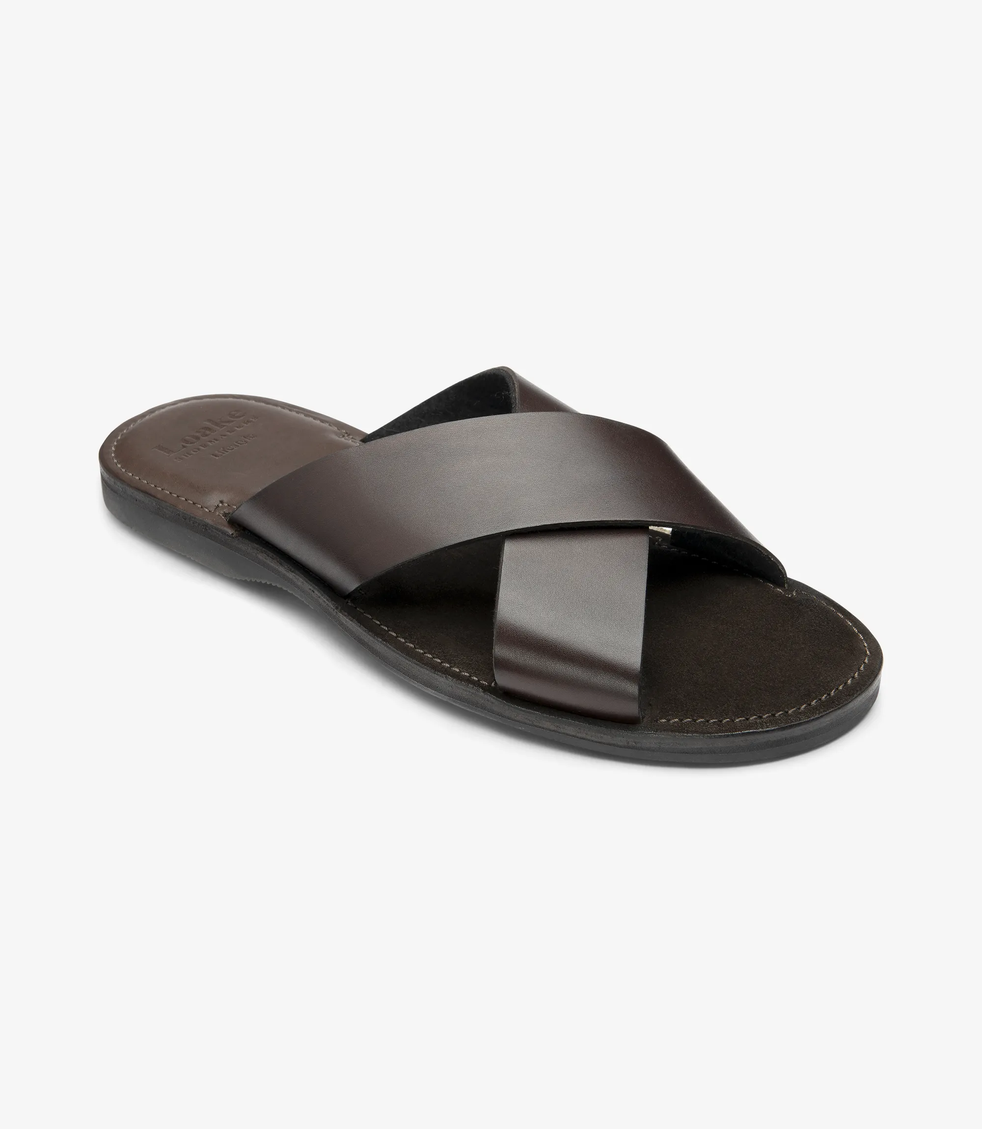Men's Crete Dark Brown sandal shoes featuring rubber soles | Angle View