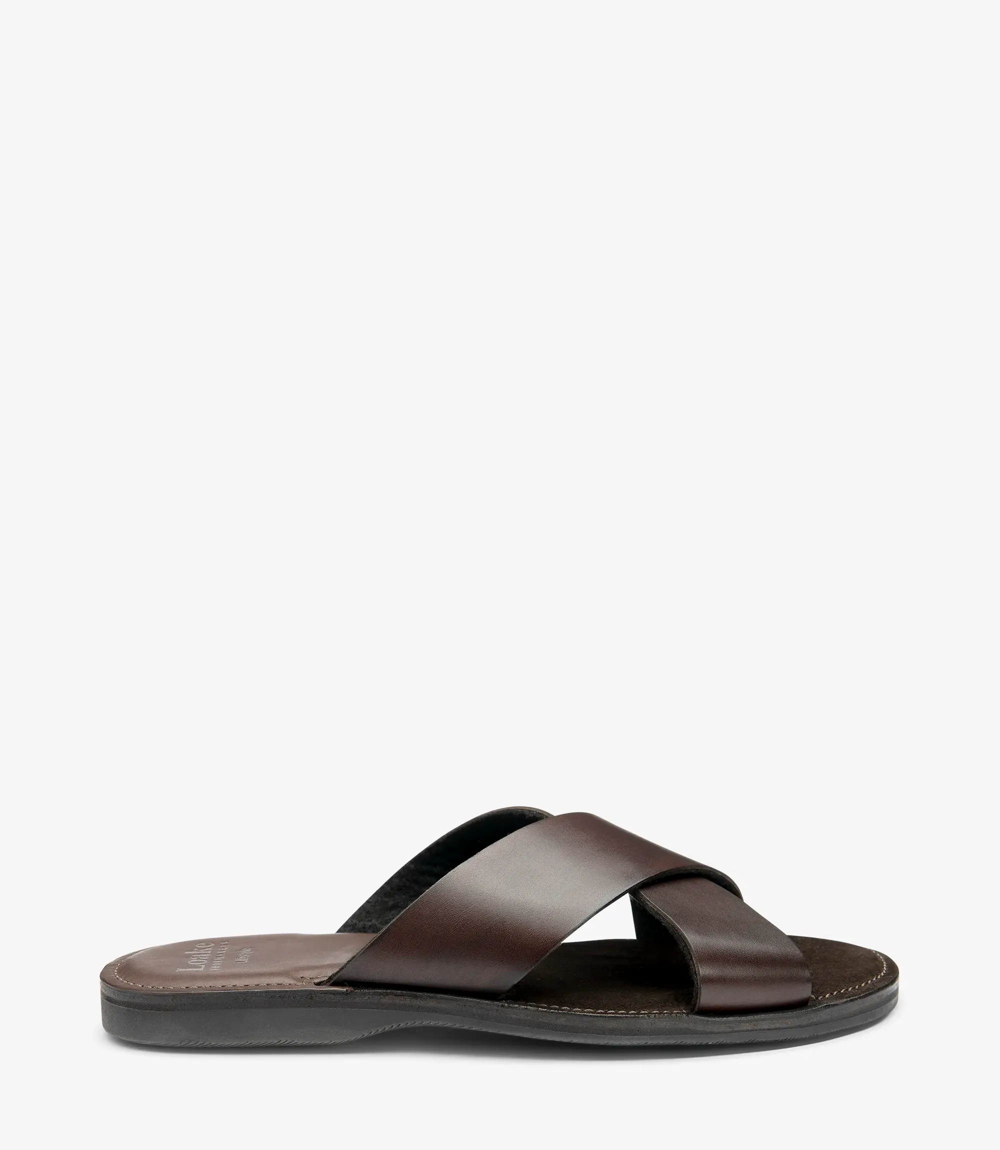 Men's Crete Dark Brown sandal shoes featuring rubber soles | Side View