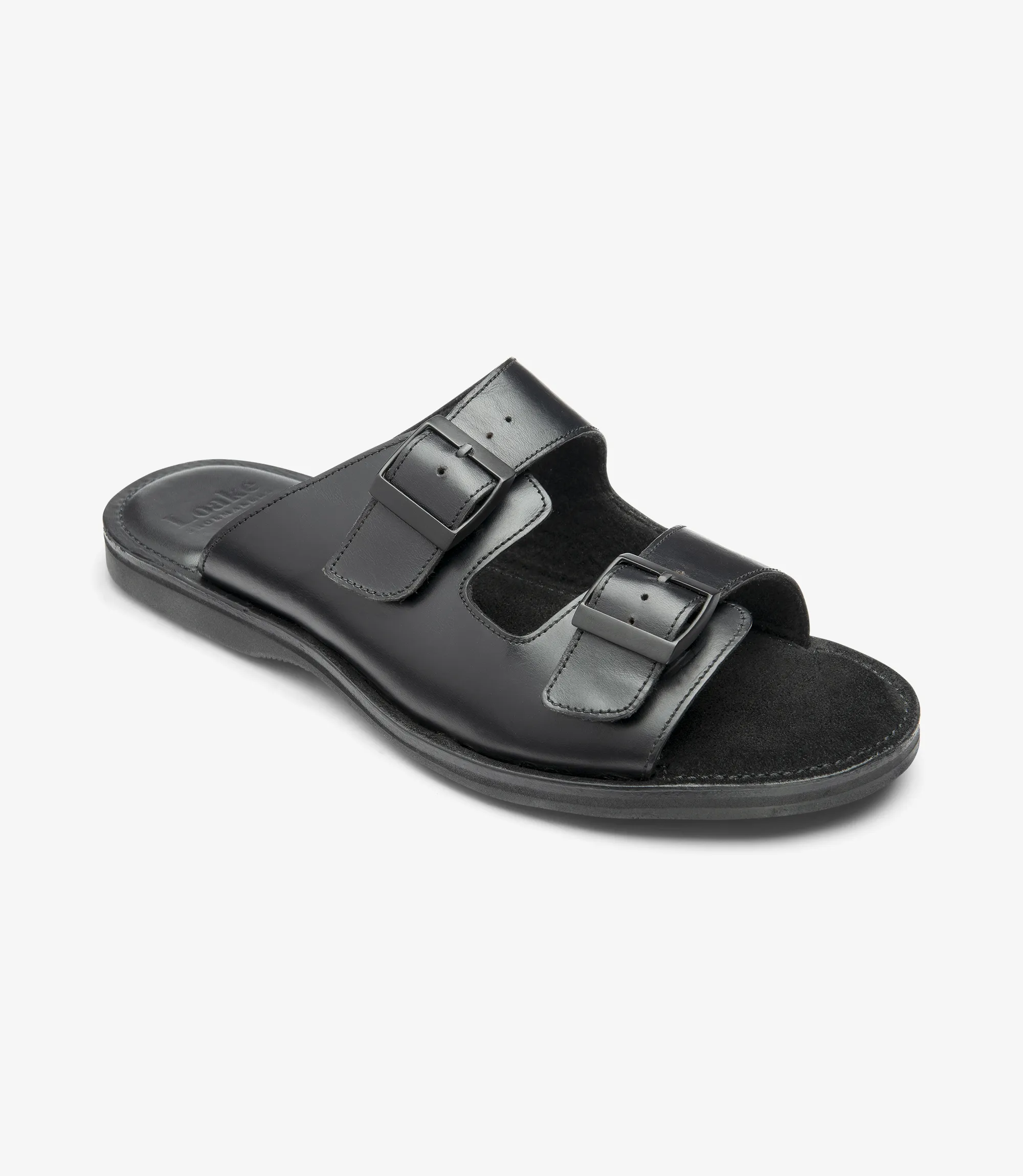 Men's Gozo Black sandal shoes featuring rubber soles | Angle View