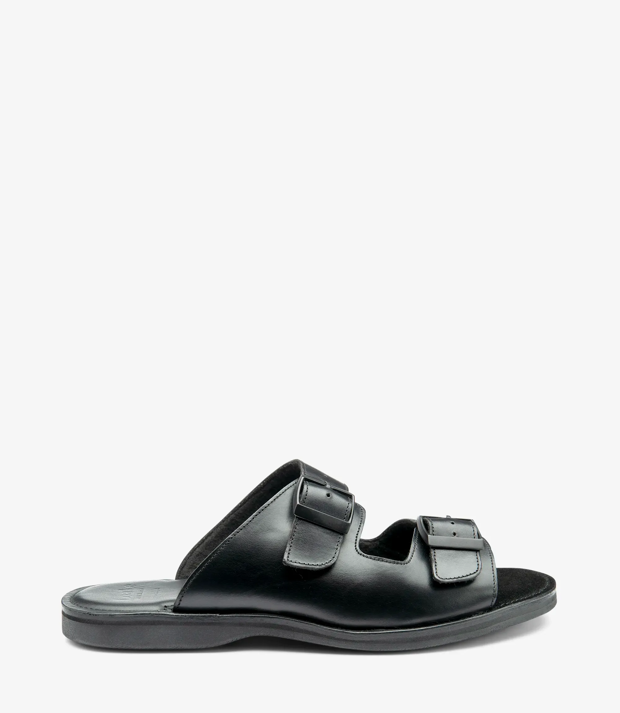 Men's Gozo Black sandal shoes featuring rubber soles | Side View