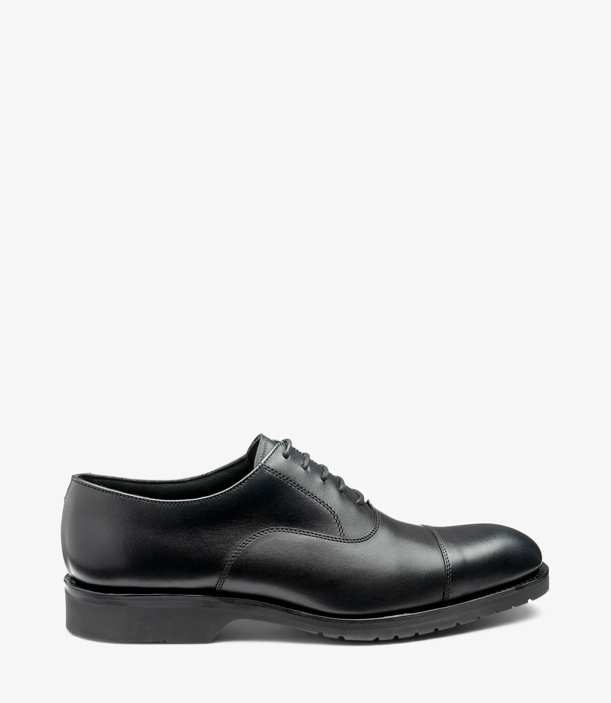 Men's Hitchcock Black toe-cap shoes featuring rubber soles | Side View