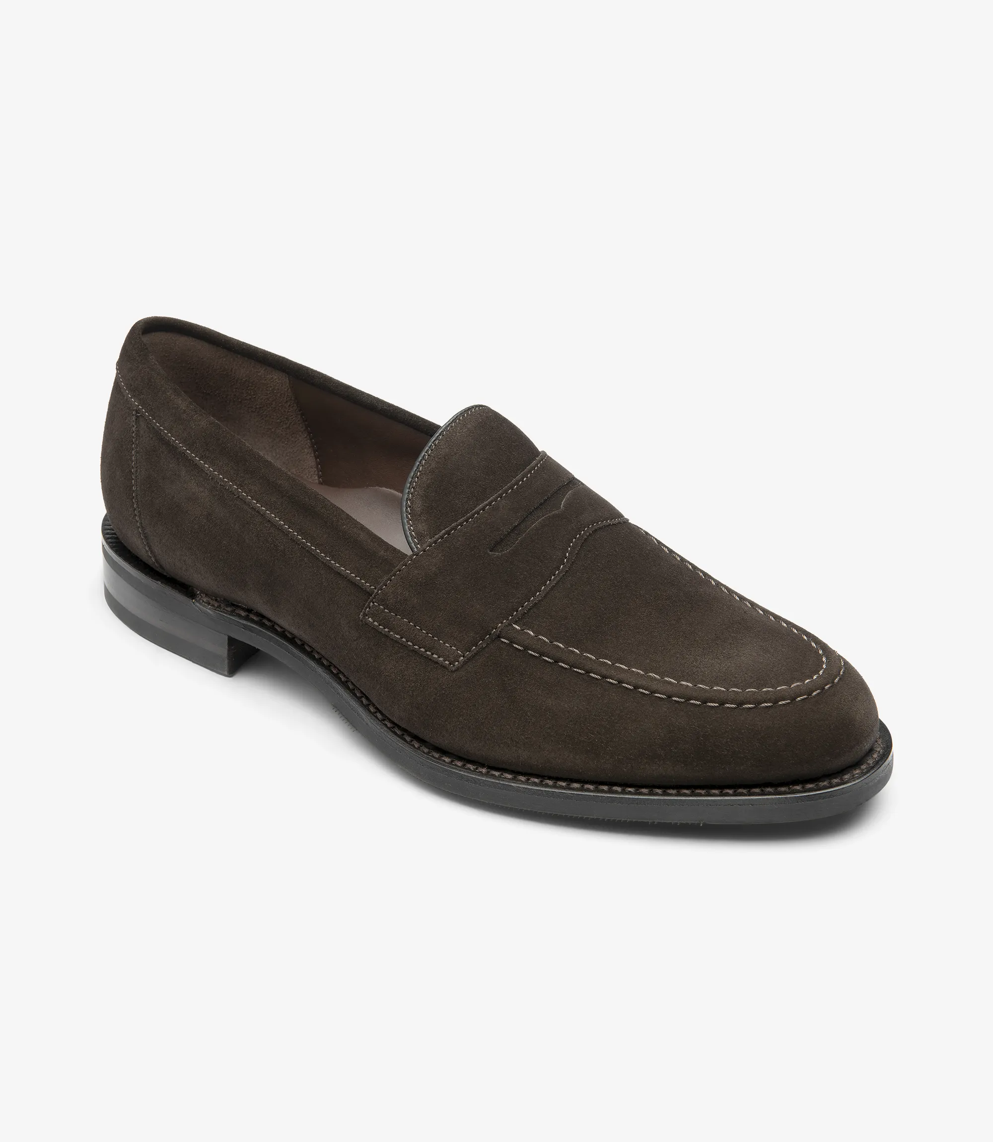 Men's Imperial Dark brown suede loafer shoes featuring rubber soles | Angle View