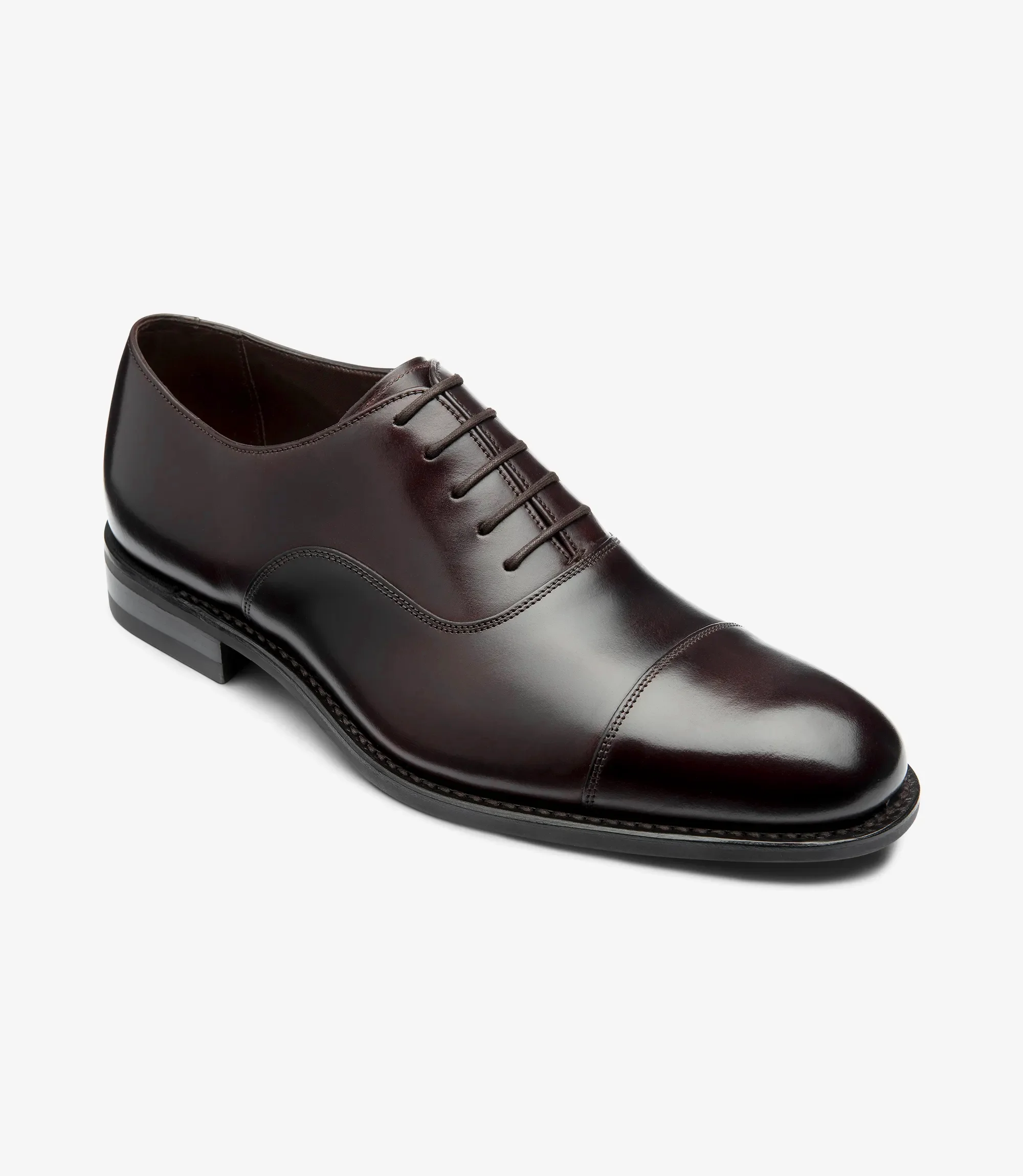 Men's Finsbury Dark Brown Waxy toe-cap shoes, featuring rubber soles | Angle View