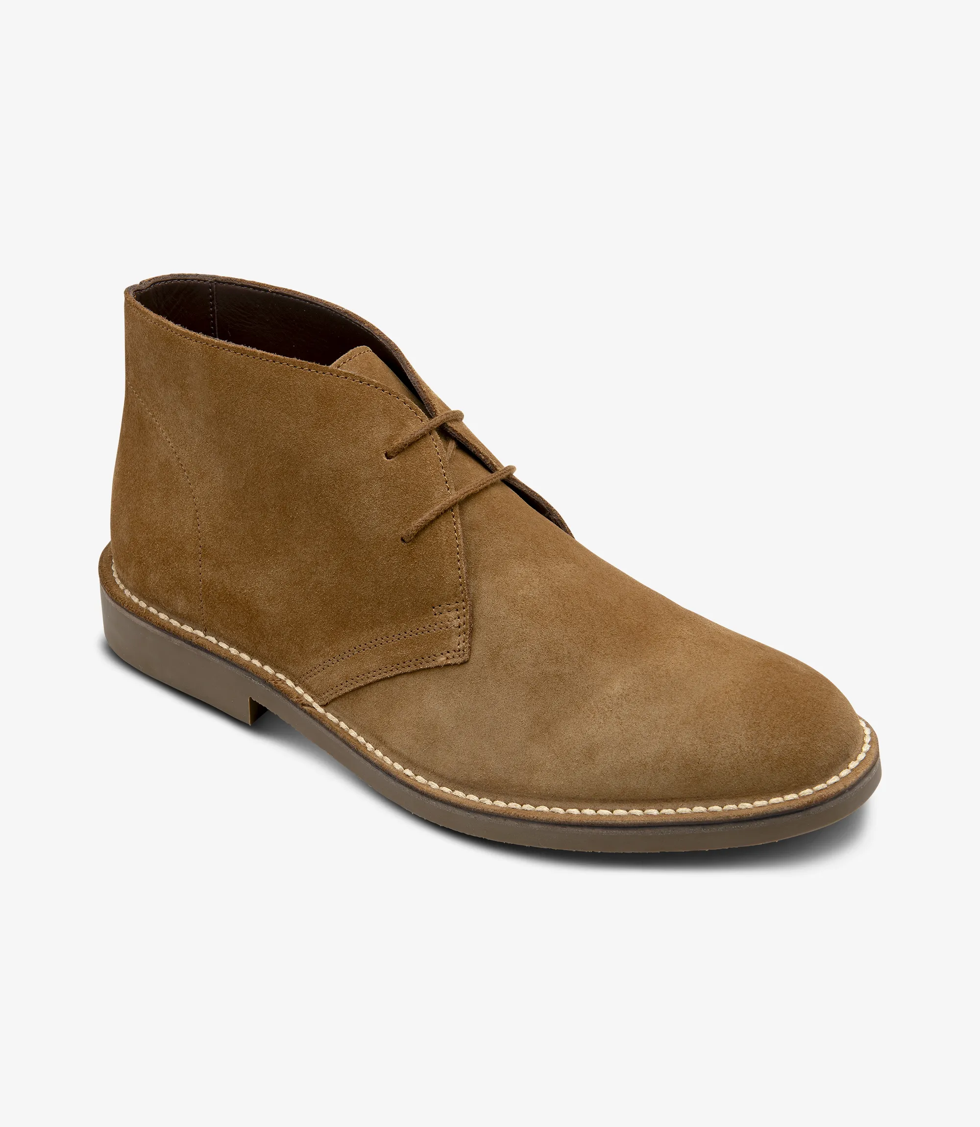 Men's Sahara Chestnut Brown Suede boot shoes featuring rubber soles | Angle View
