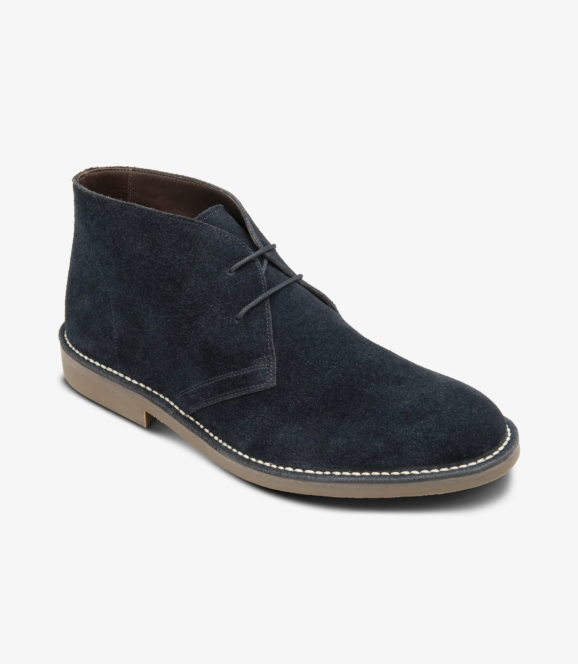 Men's Sahara Navy Suede boot shoes featuring rubber soles | Angle View