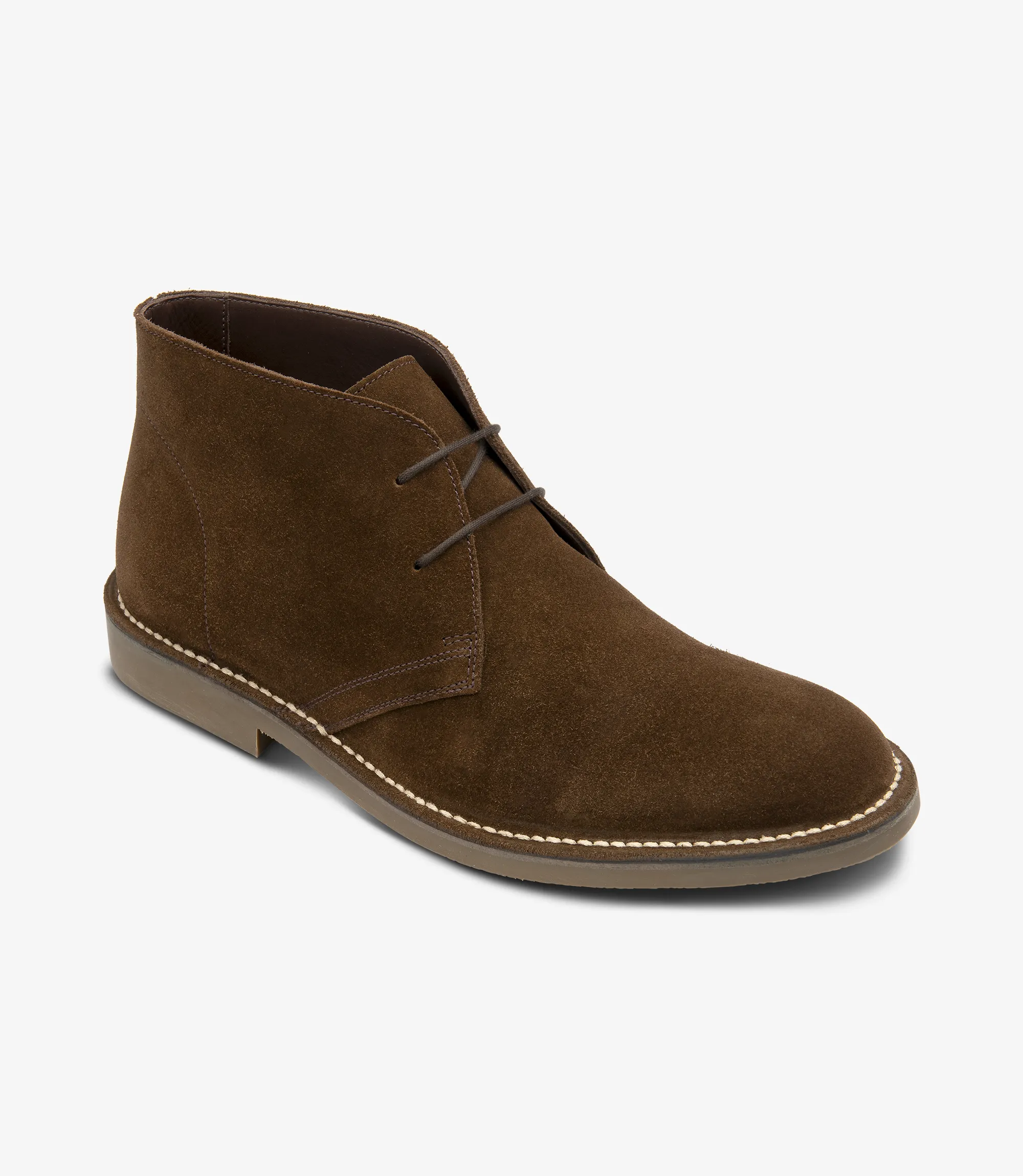 Men's Sahara Brown Suede boot shoes featuring rubber soles | Angle View