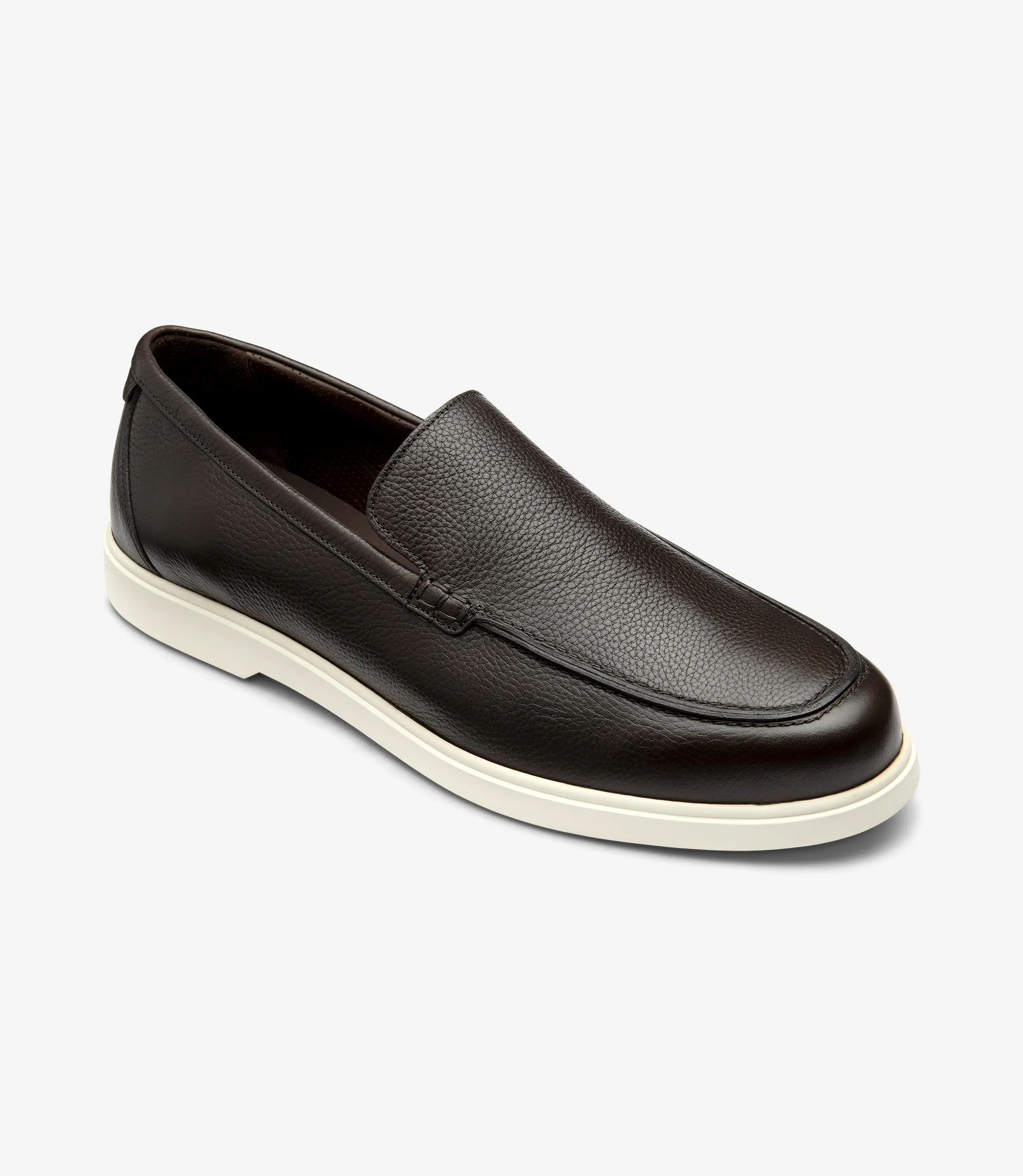 Men's Tuscany Dark Brown Grain loafer shoes featuring rubber soles | Angle View