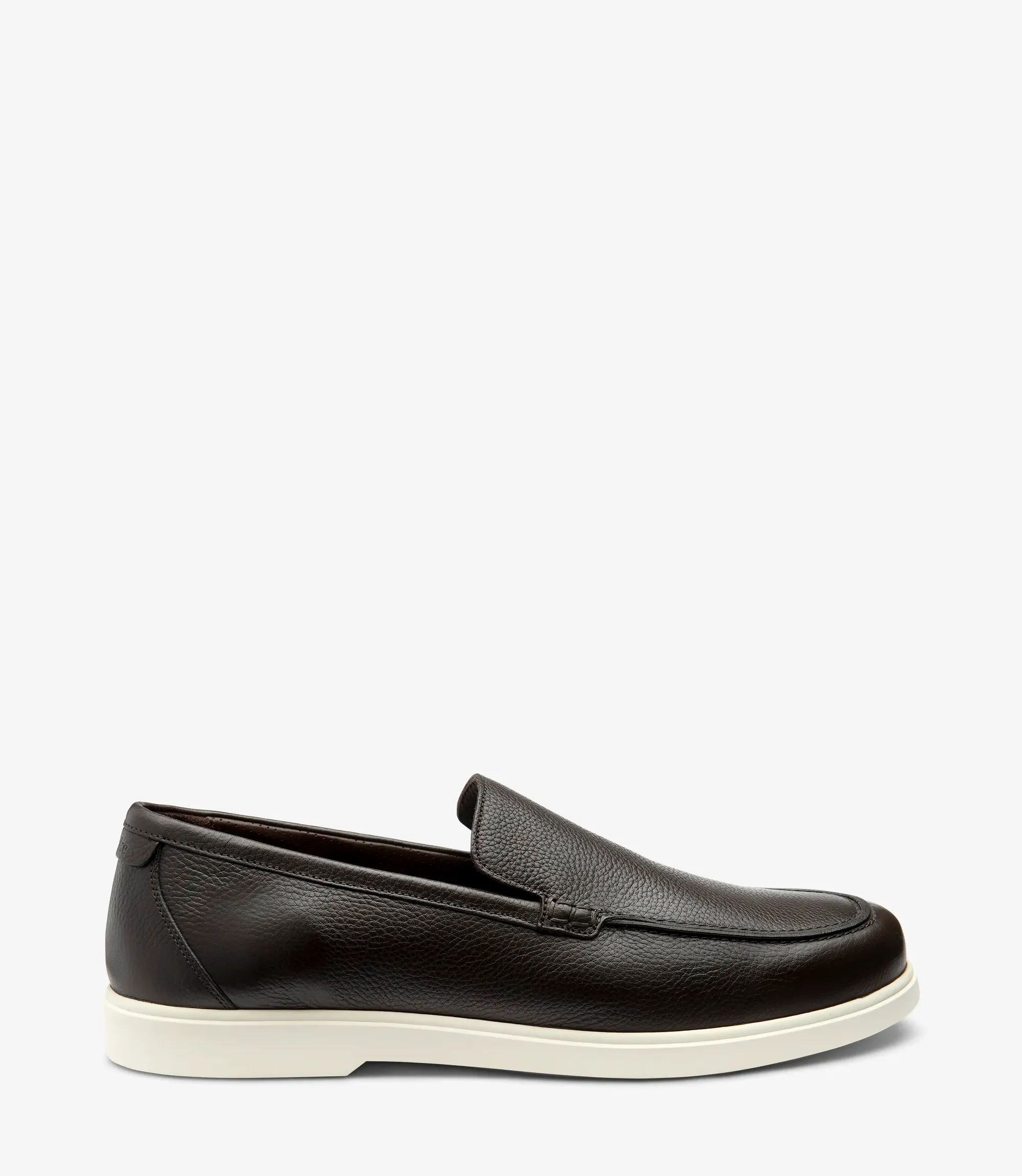 Men's Tuscany Dark Brown Grain loafer shoes featuring rubber soles | Side View