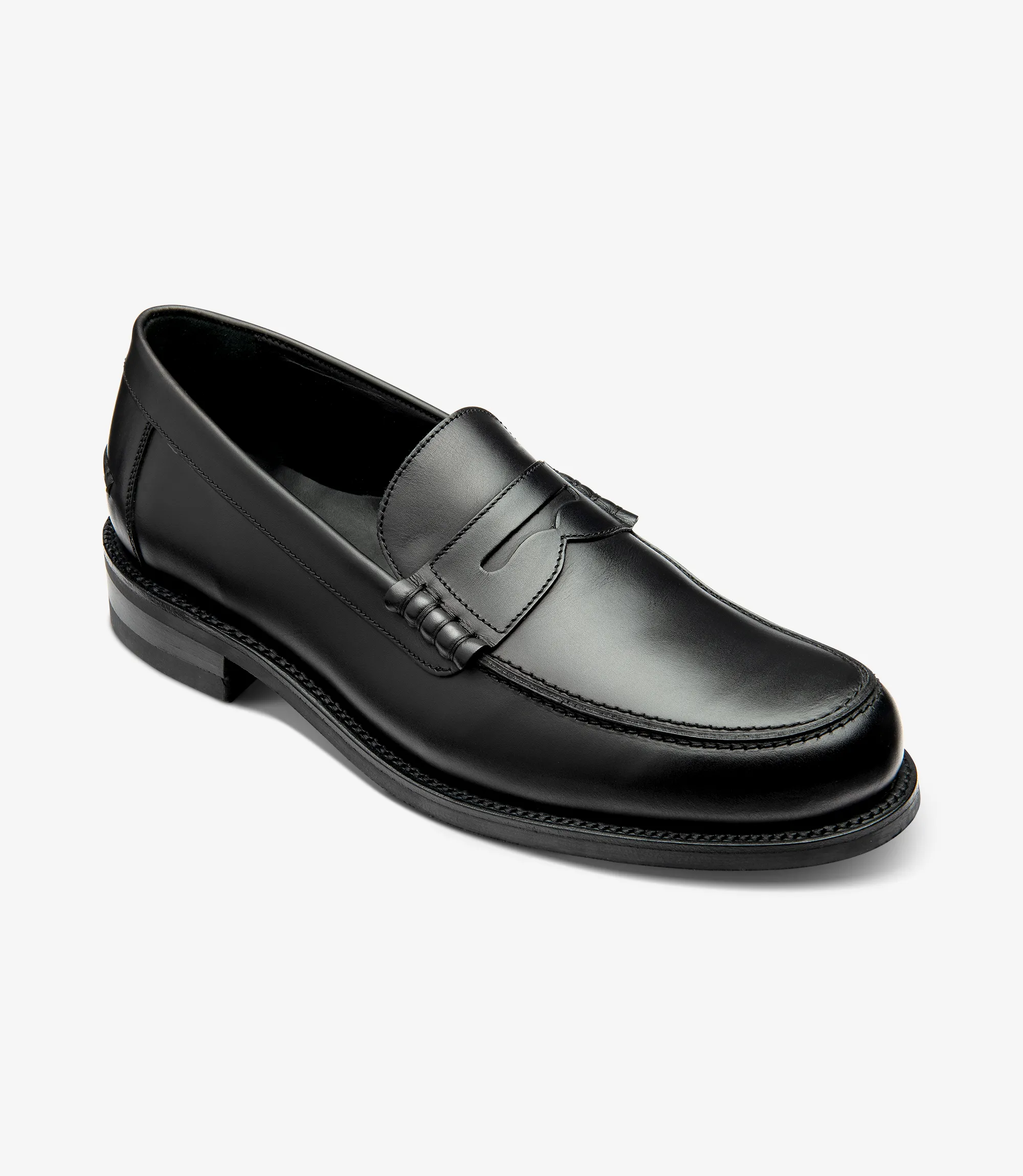 Men's Kingscliffe Black loafer shoes featuring rubber soles | Angle View