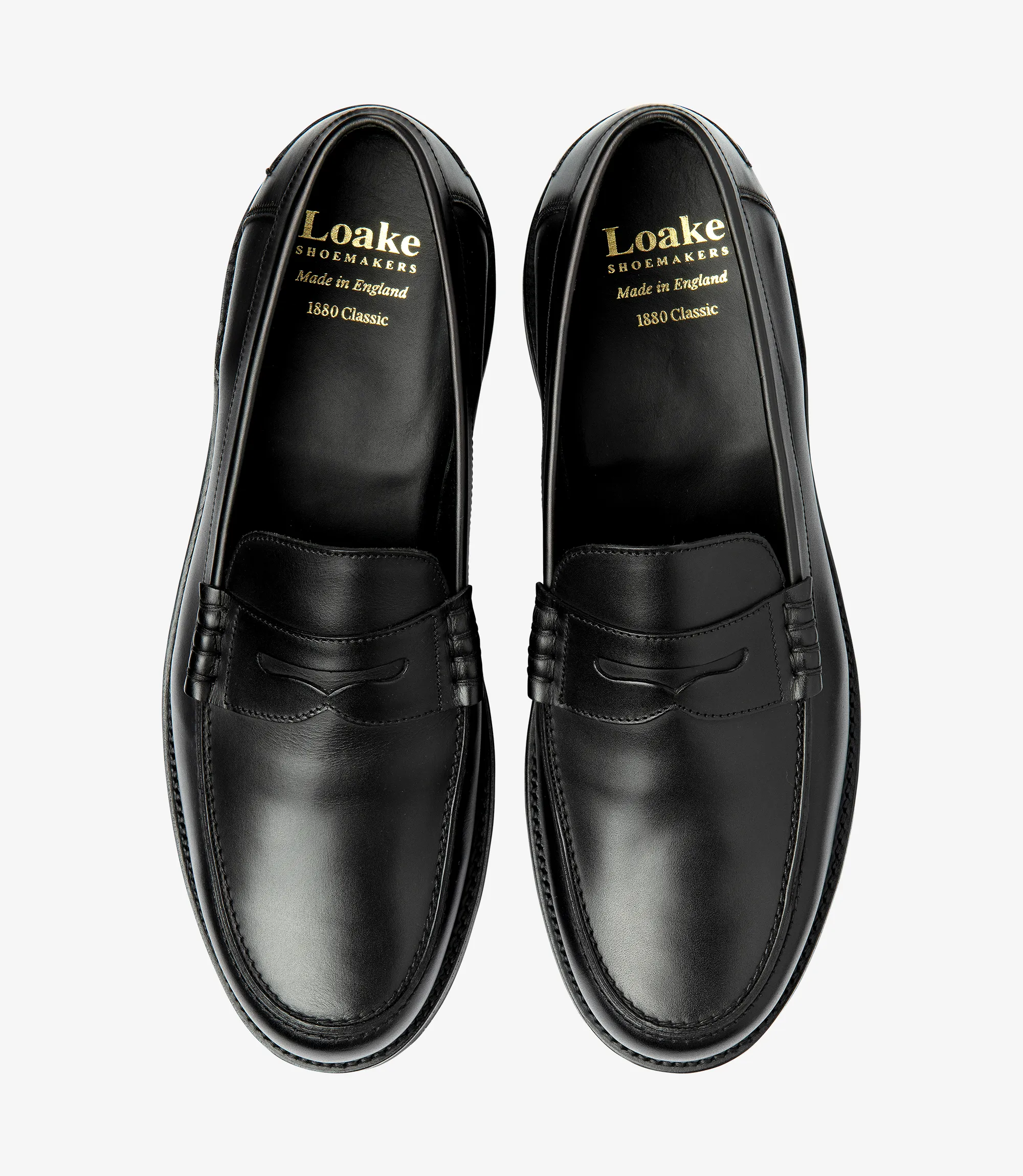 Men's Kingscliffe Black loafer shoes featuring rubber soles | Top View