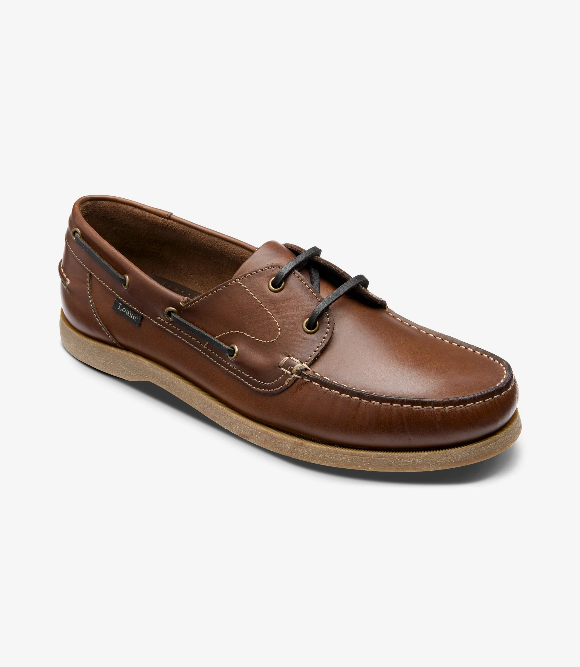 Men's Padstow Brown boat-shoe shoes featuring rubber soles | Angle View