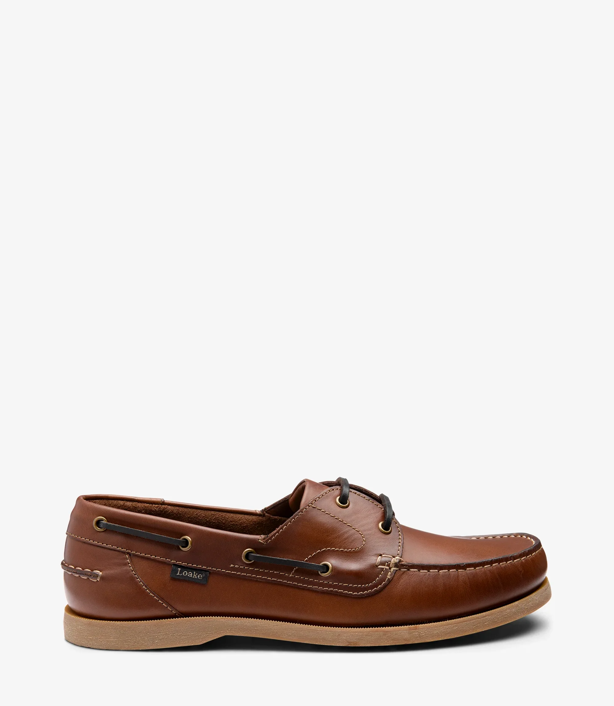 Men's Padstow Brown boat-shoe shoes featuring rubber soles | Side View