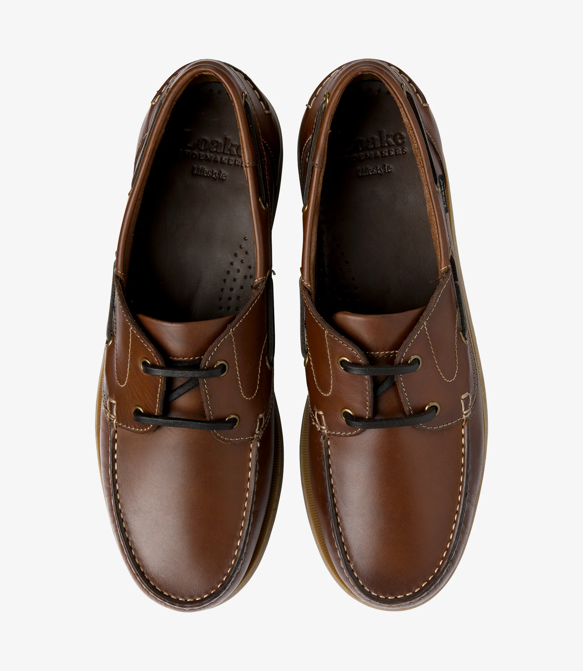 Men's Padstow Brown boat-shoe shoes featuring rubber soles | Top View