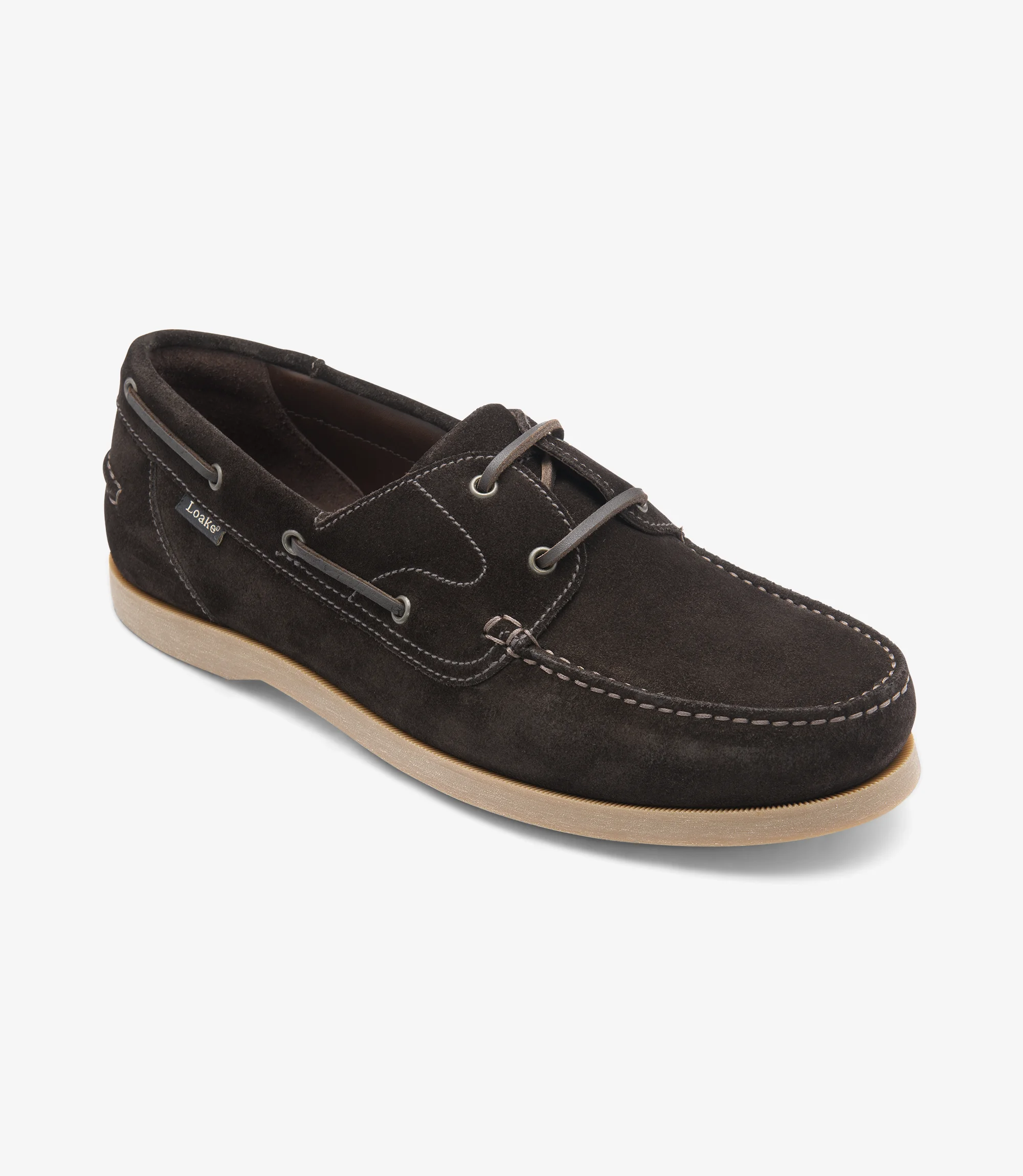 Men's Padstow Dark Brown boat-shoe shoes featuring rubber soles | Angle View Men's Padstow Dark Brown boat-shoe shoes featuring rubber soles | Angle View