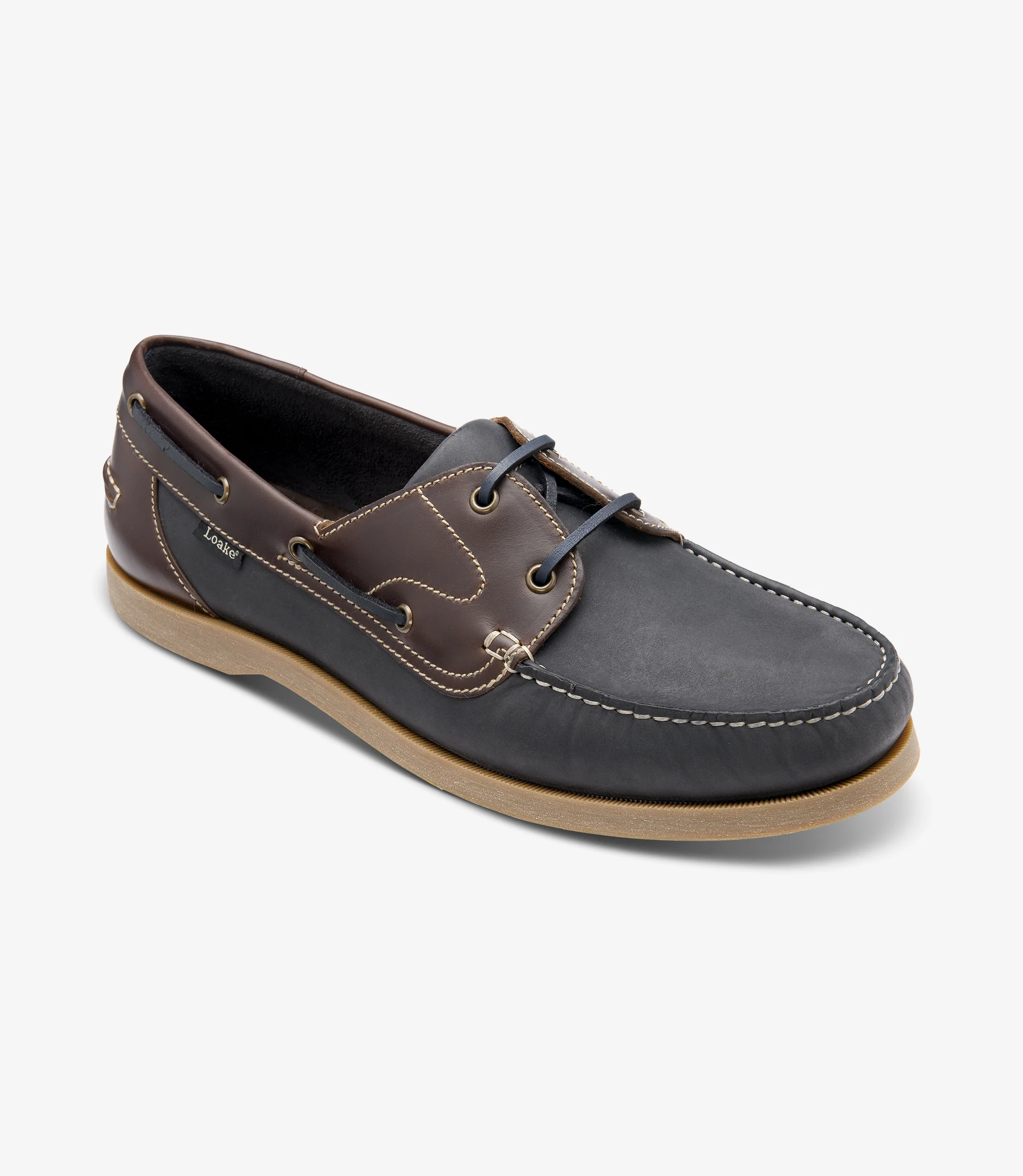 Men's Padstow Navy boat-shoe shoes featuring rubber soles | Angle View