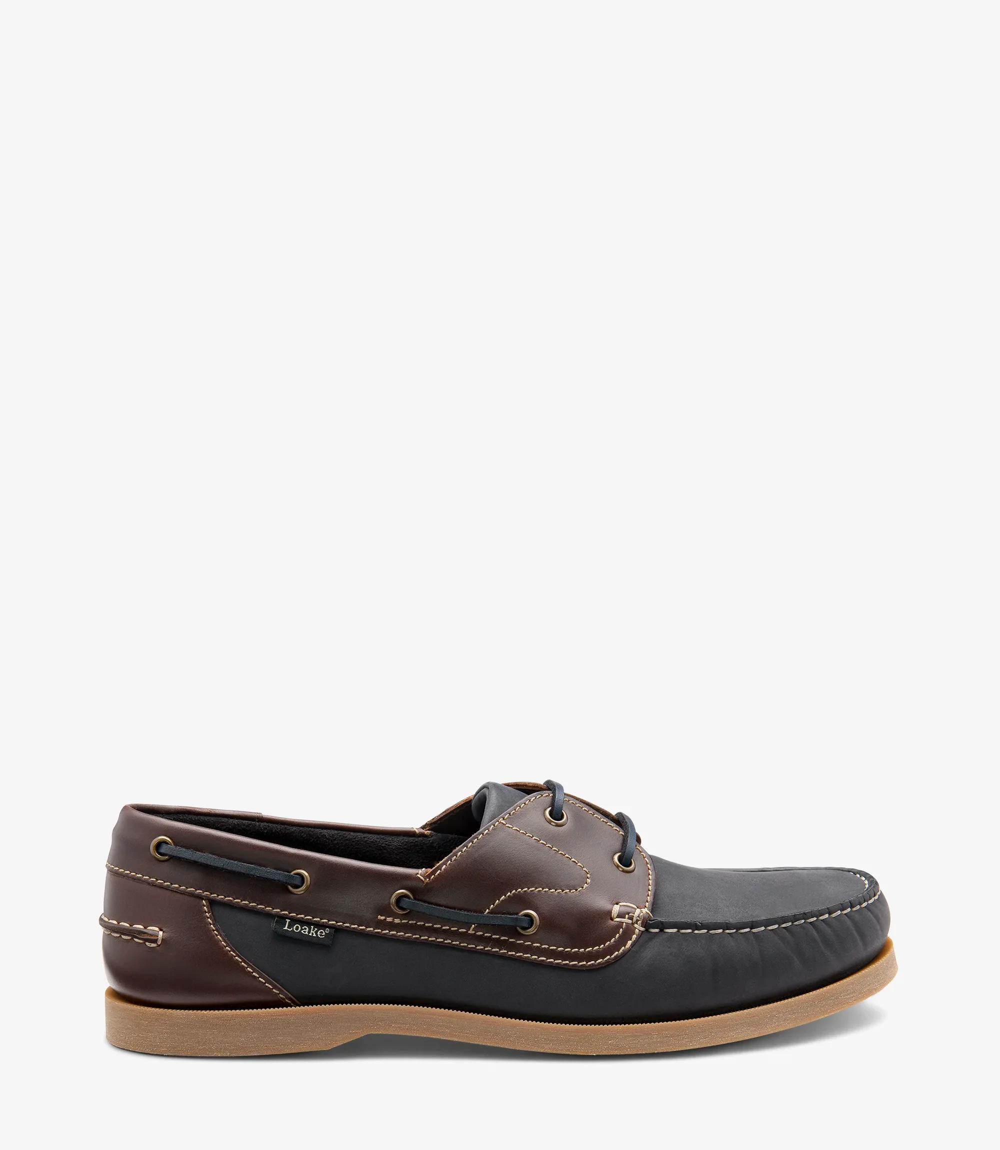 Men's Padstow Navy boat-shoe shoes featuring rubber soles | Side View