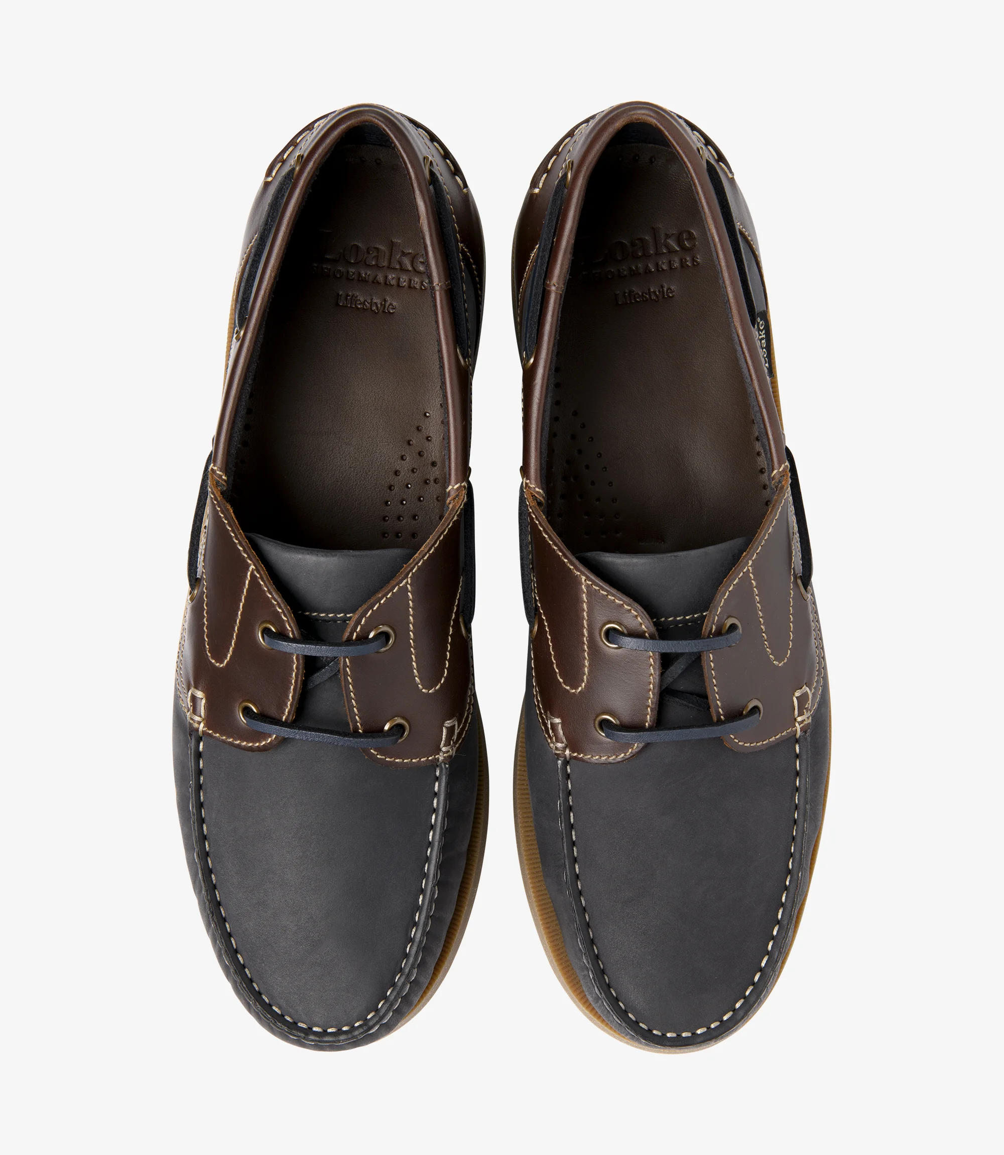 Men's Padstow Navy boat-shoe shoes featuring rubber soles | Top View