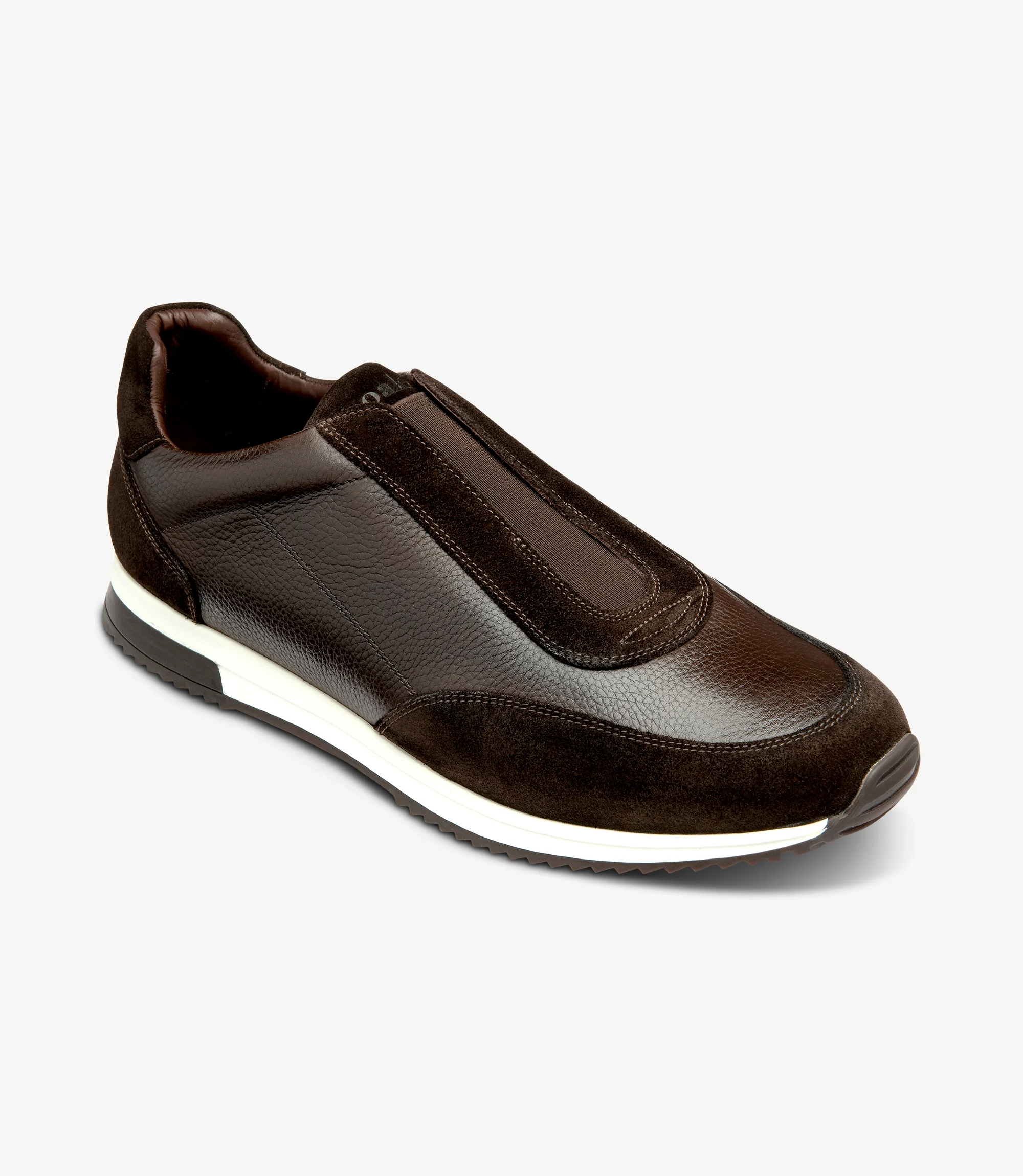 Men's Ballantyne Dark Brown Grain trainer shoes featuring rubber soles | Angle View
