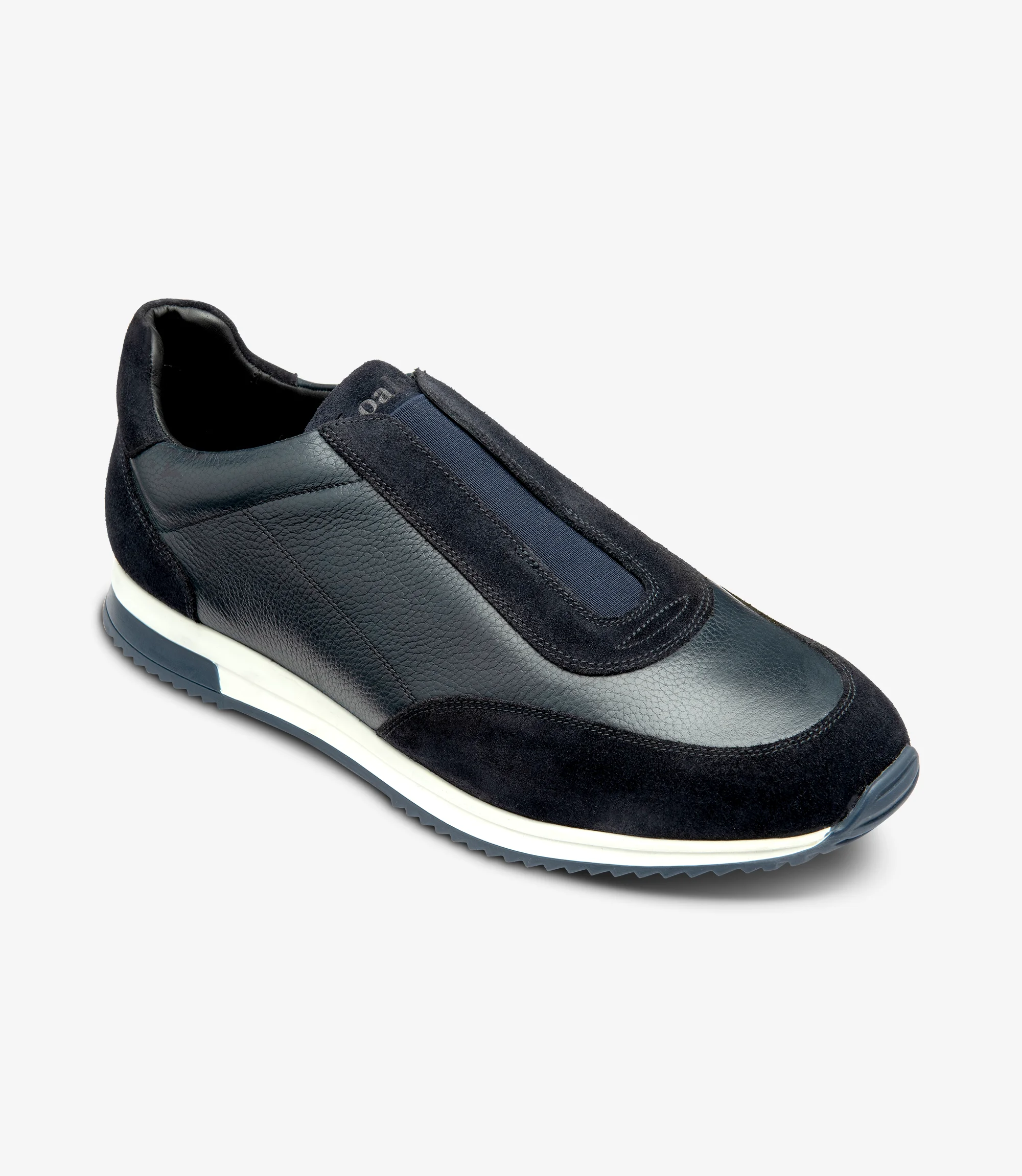 Men's Ballantyne Navy Grain trainer shoes featuring rubber soles | Angle View