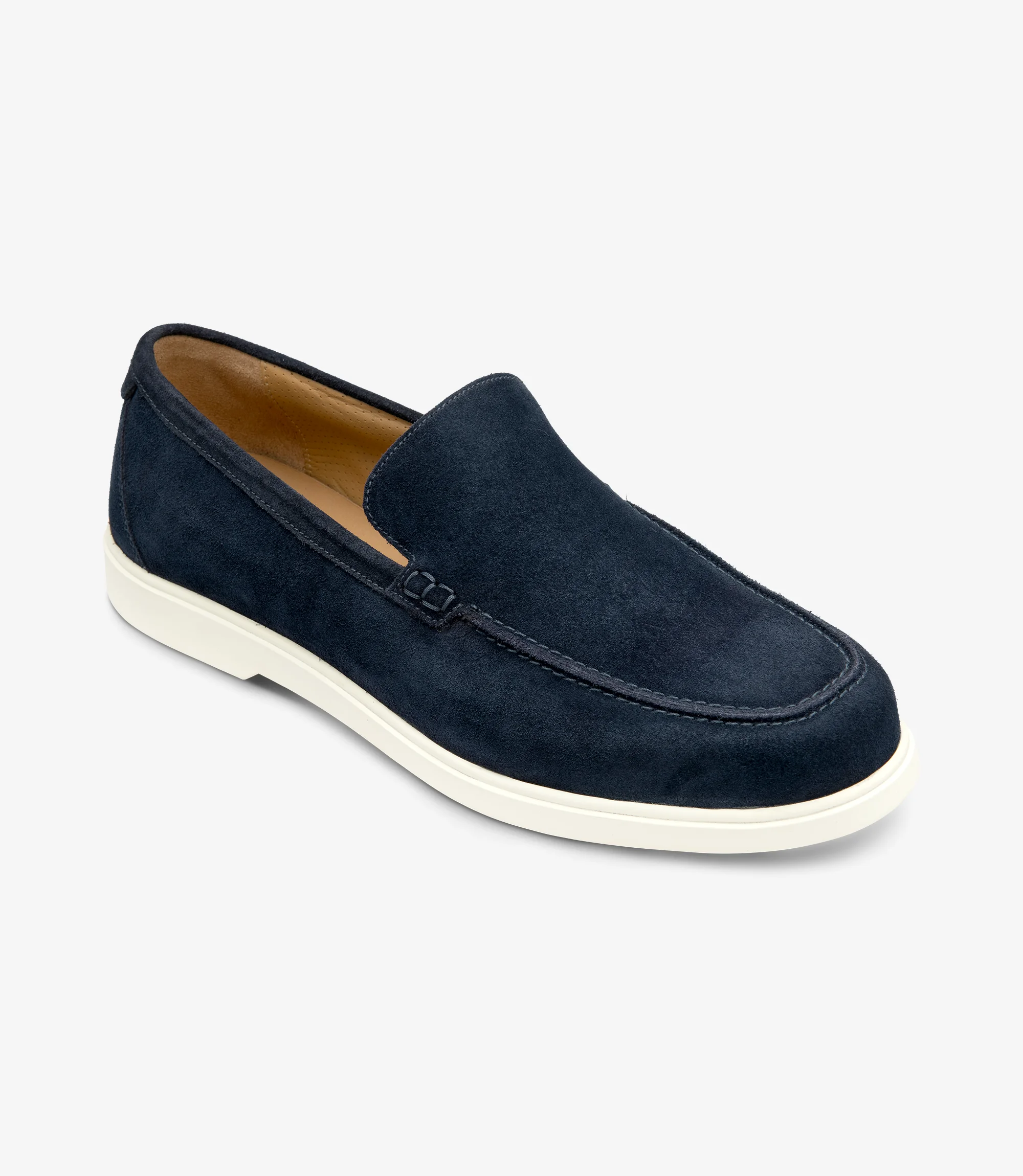 Men's Tuscany Navy loafer shoes featuring rubber soles | Angle View