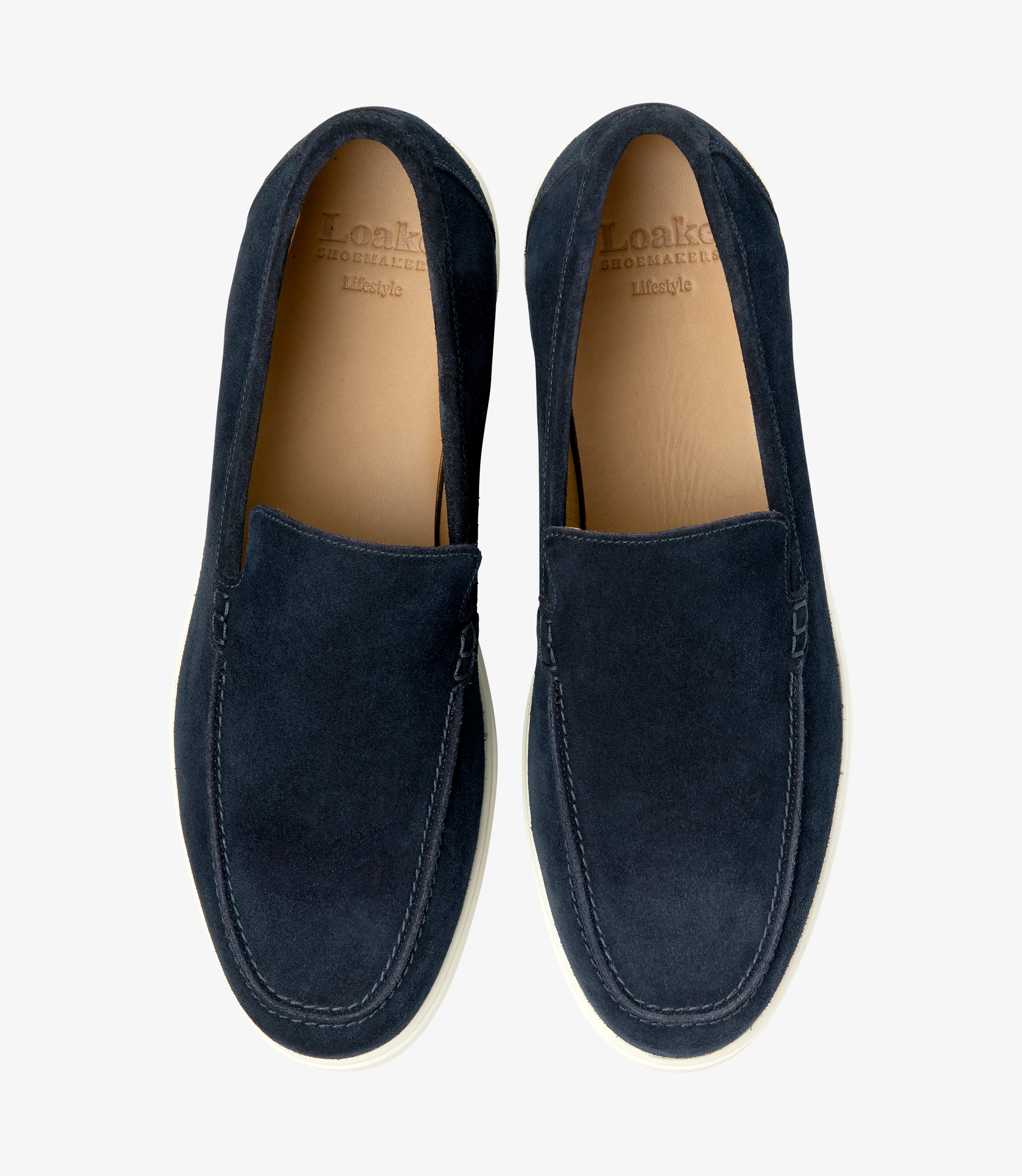 Men's Tuscany Navy loafer shoes featuring rubber soles | Top View
