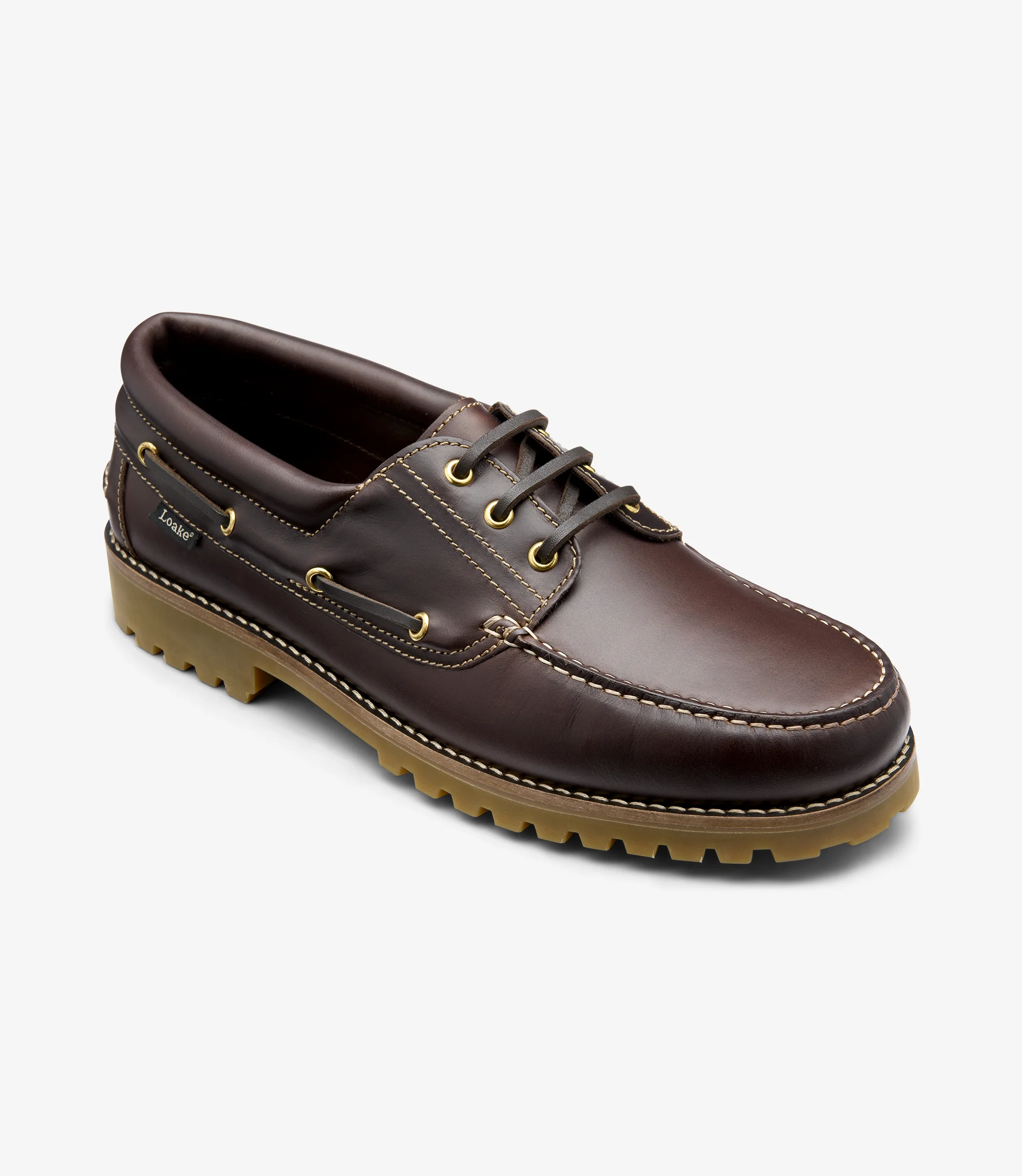 Men's 523 Dark Brown heavy-deck shoes featuring rubber soles | Angle View Men's 523 Dark Brown heavy-deck shoes featuring rubber soles | Angle View